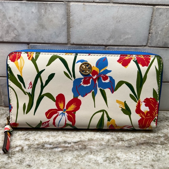Tory Burch Handbags - TORY BURCH Floral Zip Continental Wallet in Painted Iris